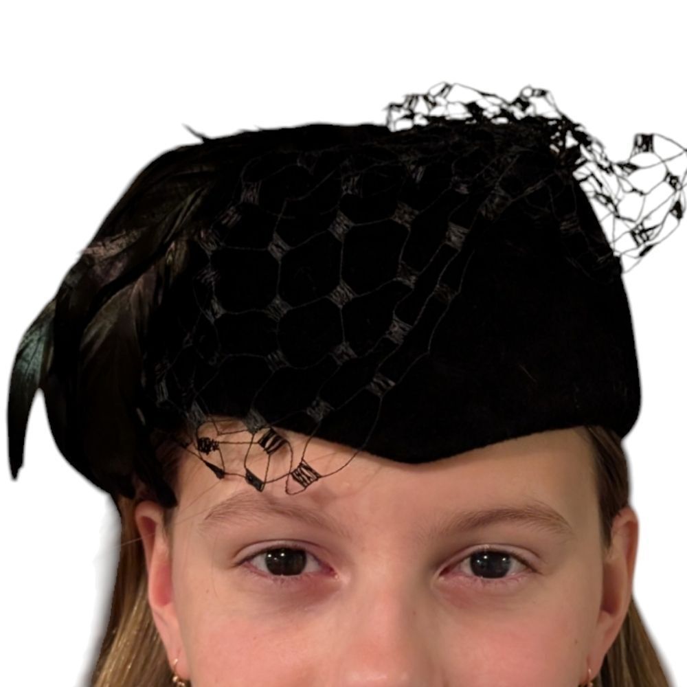 Women's antique Betmar black velvet‎ lace & feather hat